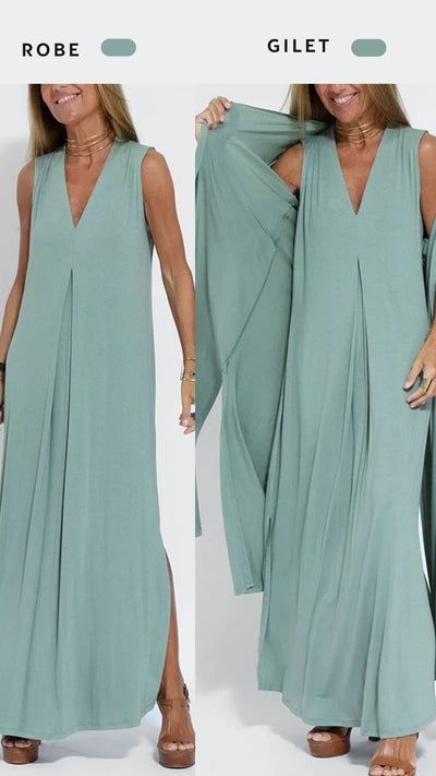 Ensemble robe longue et gilet long 2 pièces pour femmes